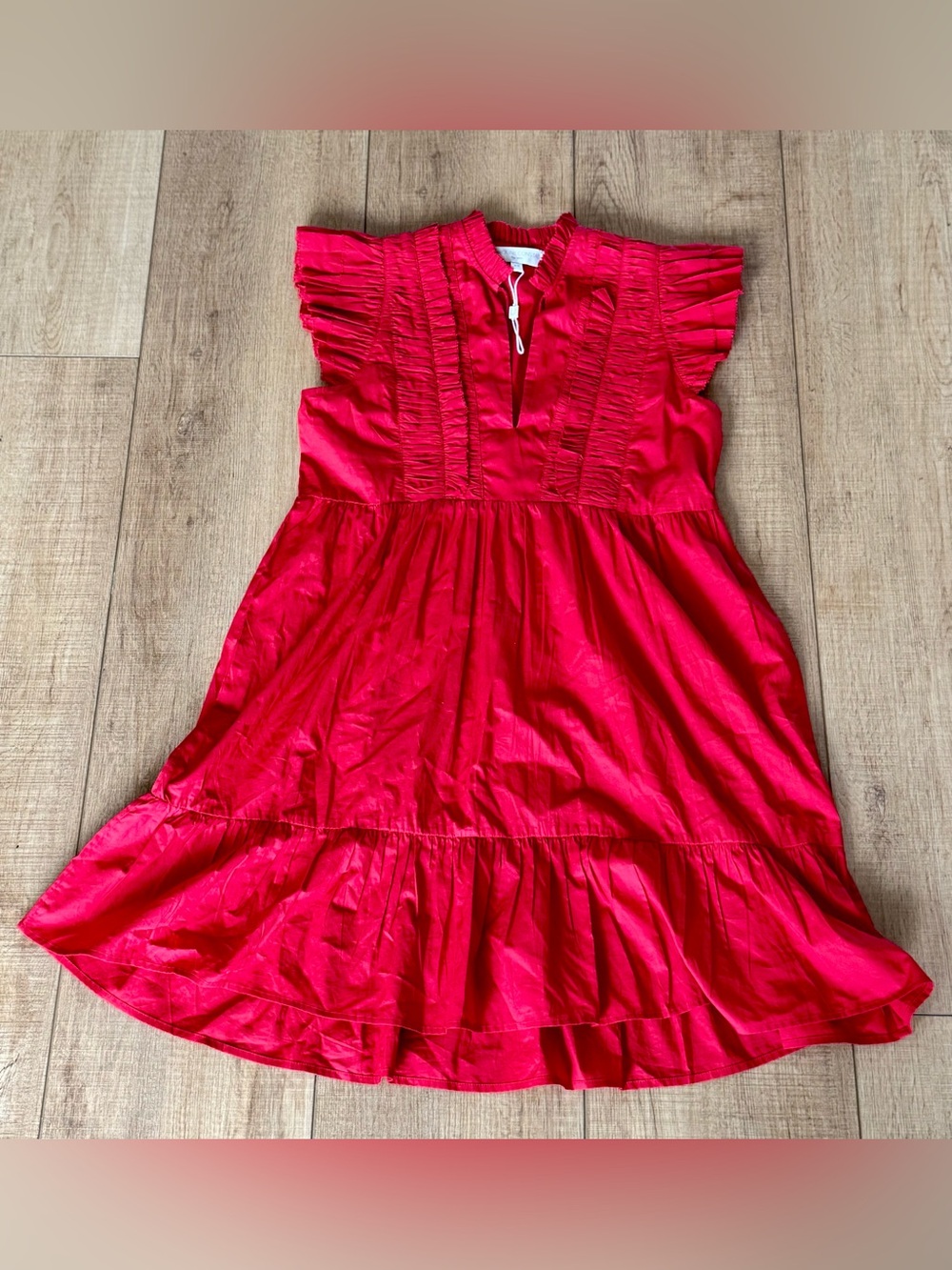 Caroline Constas Red Ruffle Mini Dress XS 100% Cotton Boho Babydoll - Picture 3 of 9
